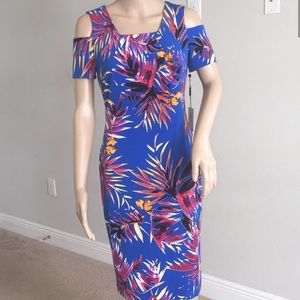 Calvin Klein shoulder cut floral print sheath dress size 2